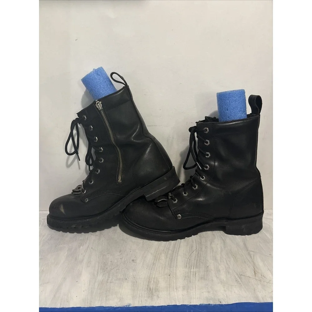 Harley Davidson Men's Black Leather  Zip Kiltie Logger Boots Size 11